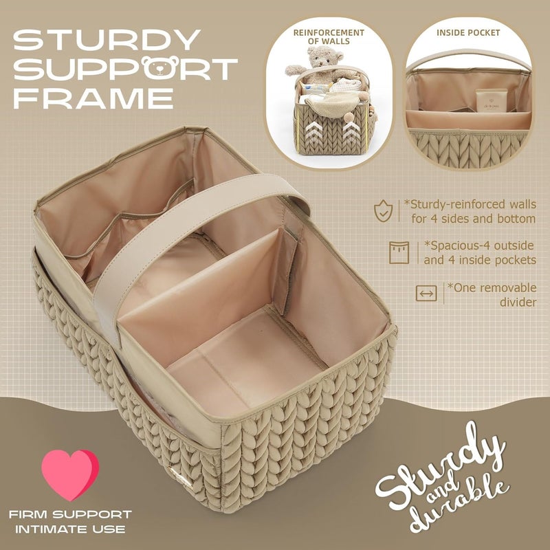 LUKJOJO Luxurious Baby Diaper Caddy, Nursery Storage Basket for Newborn Essentials, Travel Baby Basket for Diapers Baby Wipes, Organizer Tote Bag Storage Bin, Baby Shower Gifts(Beige) - Image 3
